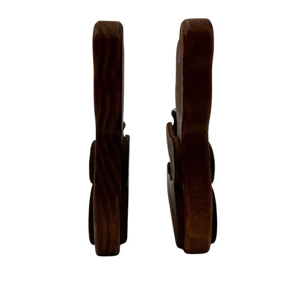 Set of 2 Vintage Wooden Bear Candle‎ Holders